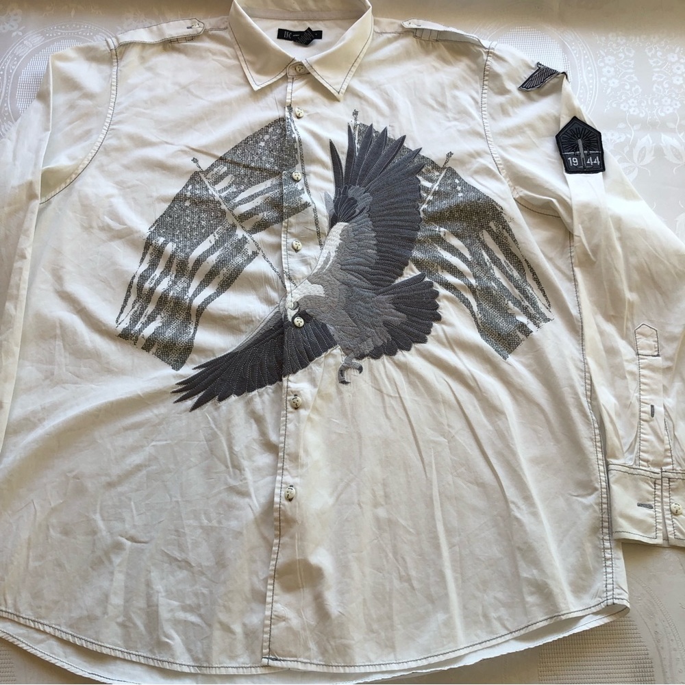 INC International Concepts Men’s Size XXL White Dress Shirt Embroidered Eagle